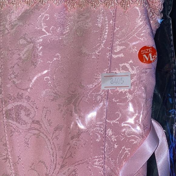 New! Sexy Baby Pink Brocade Halter Corset Size Medium - Picture 3 of 4